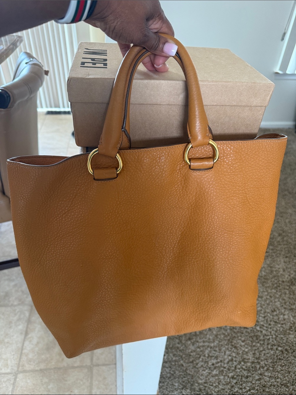 Prada Carmel Pebbled Leather Tote with Black Lined Interior - Picture 8 of 10